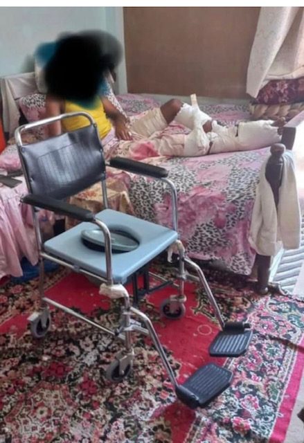A wheel chair donation for unable to walk man